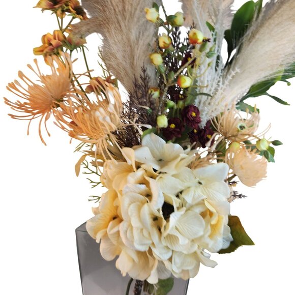 Hand Tied Artificial Flower Bouquet With faux hydrangeas pampas grass cream peac - Picture 16 of 16